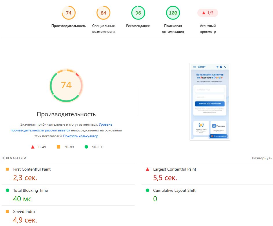 Скриншот из PageSpeed insights